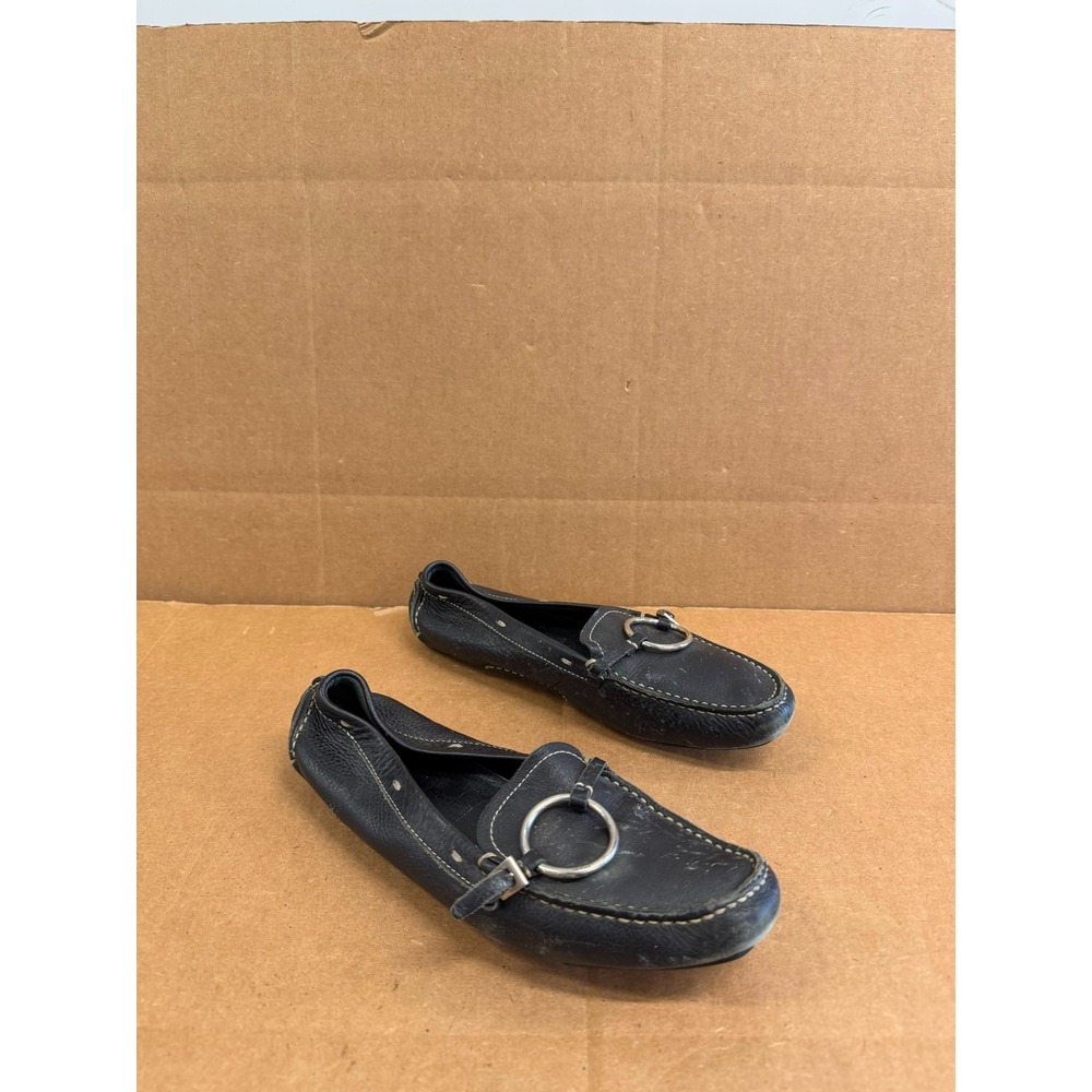 Prada Leather Slip On Casual Moc-Toe Driving Loafers Black Womens Size 37 EU